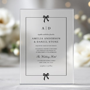 Invitaciones Acrílicas Monograma Formal Elegante de Lazo Negro y Blanco
