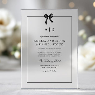 Invitaciones Acrílicas Monograma Formal Elegante de Lazo Negro y Blanco