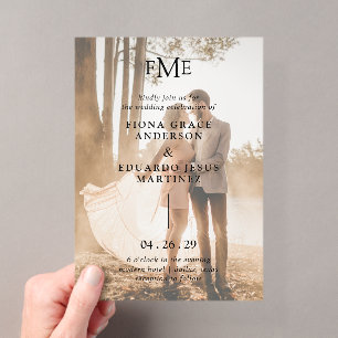 Invitaciones Acrílicas Monograma Foto Moderno de Boda Contemporáneo y Aud