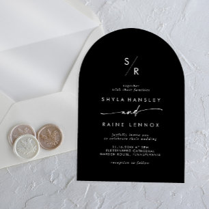 Invitaciones Acrílicas Monograma moderno Boda negro blanco único Boho