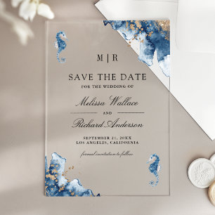 Invitaciones Acrílicas Monograma náutico de caballito de mar para guardar