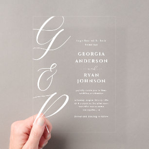 Invitaciones Acrílicas Monograma Transparente de Letra Grande