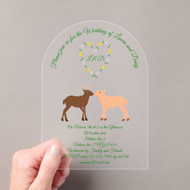 Invitaciones Acrílicas Monogramado Personalizado de Pareja de Venados y C (Insitu (portátil))