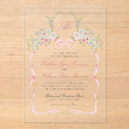 Invitaciones Acrílicas Monogrammed Bows and Florals Wedding