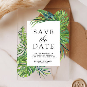 Invitaciones Acrílicas Monstera Tropical Palma Boda Guardar la Fecha