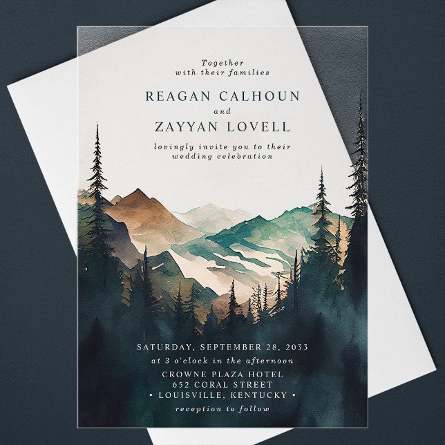 Invitaciones Acrílicas Montañas Acuáticas Y Boda De Bosques Pinos (Subido por el creador)