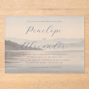 Invitaciones Acrílicas Montañas azules tranquilas acuarela