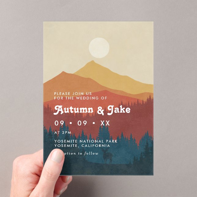 Invitaciones Acrílicas Montañas Boho y Boda Retro de los Bosques de los a (Insitu (portátil))