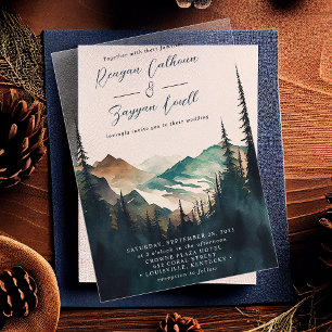 Invitaciones Acrílicas Montañas de Acuarela Bosque de Pinos Guion Boda