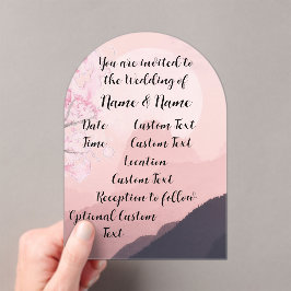 Invitaciones Acrílicas Montañas Rosa Malva y Horizonte de Sol