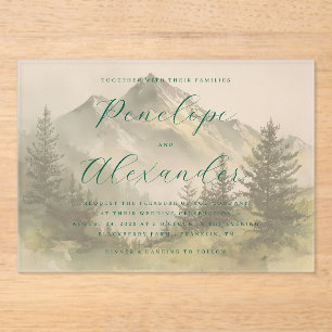 Invitaciones Acrílicas Montañas Tranquilas de Acuarela Verde