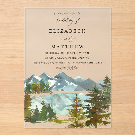 Invitaciones Acrílicas Montañas y árboles Boda Rústico V2