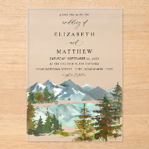 Invitaciones Acrílicas Montañas y árboles Boda Rústico V2