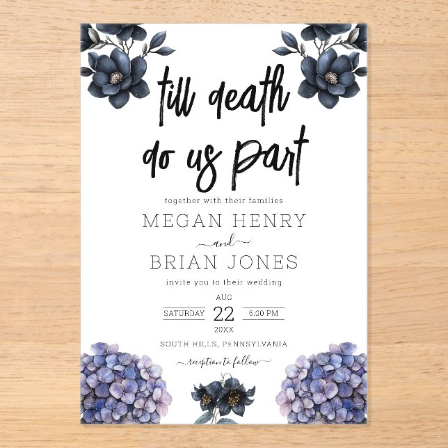 Invitaciones Acrílicas Moody Black Floral Till Death Do Us Part Wedding (Anverso)