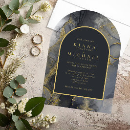 Invitaciones Acrílicas Moody Ink Charcoal Gold Abstract Arch ID988