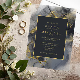 Invitaciones Acrílicas Moody Ink Charcoal Gold Abstract ID988