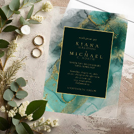 Invitaciones Acrílicas Moody Ink Emerald Gold Abstract ID988