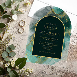 Invitaciones Acrílicas Moody Ink Emerald Gold Resumen ID988