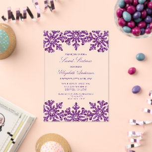 Invitaciones Acrílicas Morado dulce de invierno con copo de nieve 16