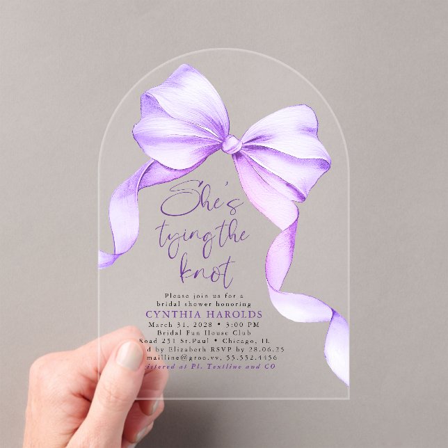 Invitaciones Acrílicas Morado está atando la ducha nupcial (Insitu (portátil))