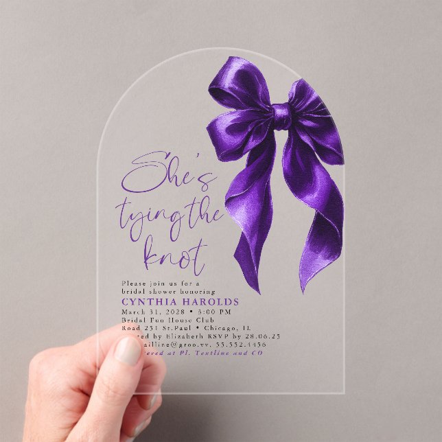Invitaciones Acrílicas Morado oscuro está atando la ducha nupcial (Insitu (portátil))