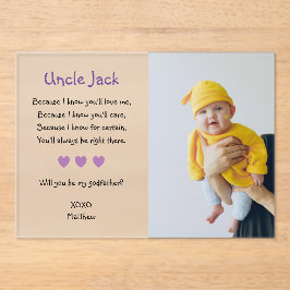 Invitaciones Acrílicas Morado Serás Mi Baptismo De Propuesta De Padrino