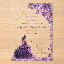 Invitaciones Acrílicas Morado Violeta Lilac Lavender Mauve Quinceañera