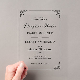 Invitaciones Acrílicas Motivo de Marco Negro Nuestra Boda Boda Española