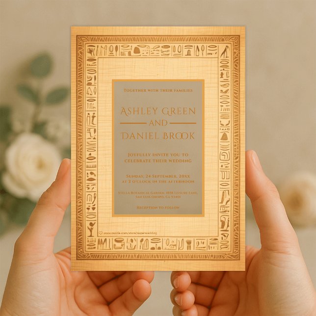 Invitaciones Acrílicas Motivos Hieroglíficos Papiro Antiguo Boda de Egipt (Subido por el creador)