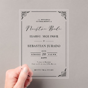 Invitaciones Acrílicas Moto del marco negro Nuestra Boda Boda española