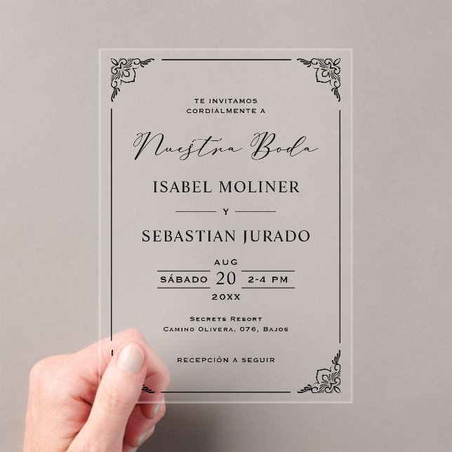Invitaciones Acrílicas Moto del marco negro Nuestra Boda Boda española (Insitu (portátil))