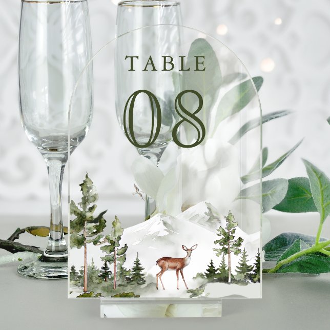 Invitaciones Acrílicas Mountain Forest Deer Wedding Acrylic Table Number (Subido por el creador)