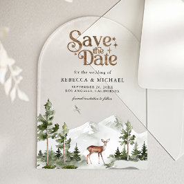 Invitaciones Acrílicas Mountain Forest Deer Wedding Save the Date