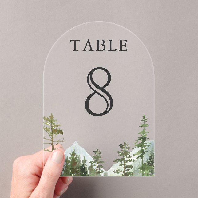 Invitaciones Acrílicas Mountain Forest Trees Wedding Acrylic Table Number (Insitu (portátil))