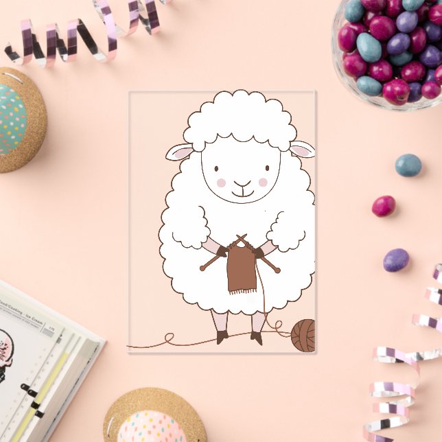 Invitaciones Acrílicas Mouton Mignon qui Tricote de la Laine Marron (Insitu (Celebración))