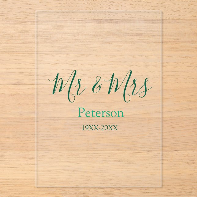 Invitaciones Acrílicas Mr & Mrs last name married year wedding engagement (Anverso)