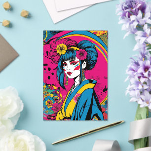 Invitaciones Acrílicas Mujer geisha japonesa con kimono tradicional