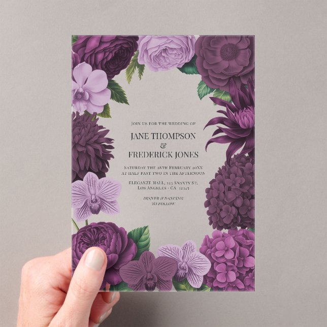 Invitaciones Acrílicas Mulberry Wine, Deep Fig & Dusty Lavender Wedding (Insitu (portátil))