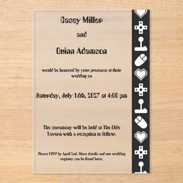 Invitaciones Acrílicas Multiplayer Mode in Black Acrylic Wedding  (Anverso)