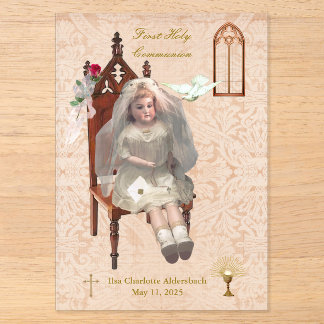 Invitaciones Acrílicas Muñeca Antigua Primera Comunión Recuerdo de Acríli