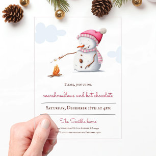 Invitaciones Acrílicas Muñeco de Nieve de Chocolate Caliente Malvaviscos