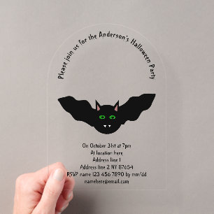 Invitaciones Acrílicas Murciélago Cara de Gato de Vampire Halloween Perso