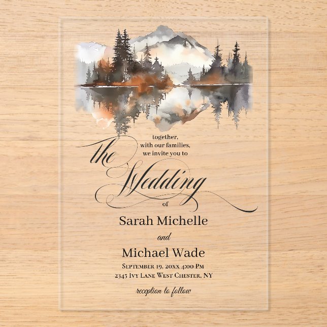 Invitaciones Acrílicas Mystic Autumn Calligraphy Wedding Invitation (Anverso)