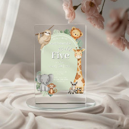 Invitaciones Acrílicas Nacimiento de animales Pastel Tropical Jungle Safa