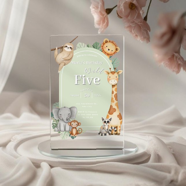 Invitaciones Acrílicas Nacimiento de animales Pastel Tropical Jungle Safa (Subido por el creador)