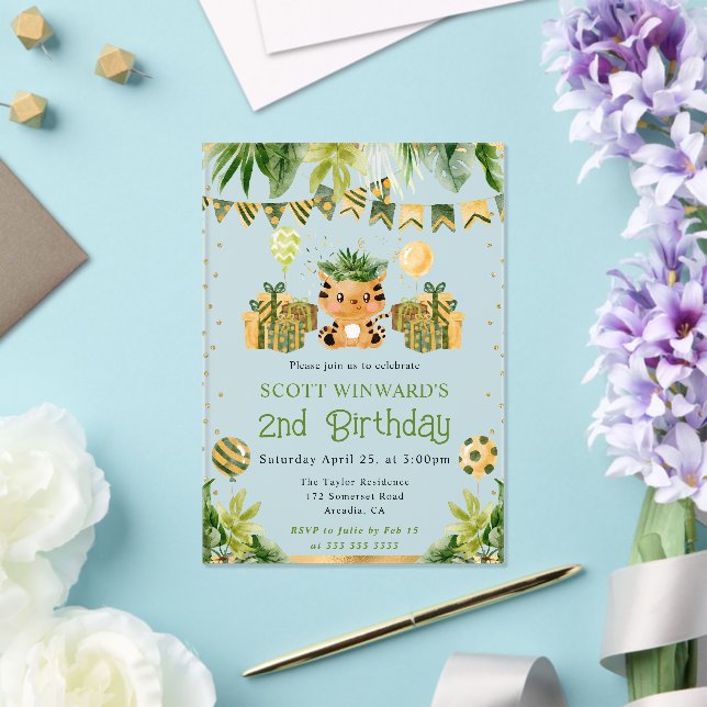 Invitaciones Acrílicas Nacimiento de los niños de los tigres de la jungla (Insitu (Boda))