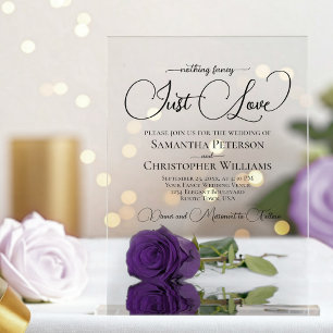 Invitaciones Acrílicas Nada Elegante Solo Amor Rosa Real Púrpura Boda