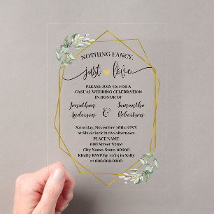 Invitaciones Acrílicas Nada Elegante Solo Elopement de Amor Verde Dorado