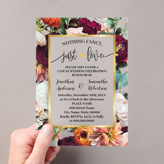 Invitaciones Acrílicas Nada Fancy Ama A Elopement Wine Navy (Insitu (portátil))