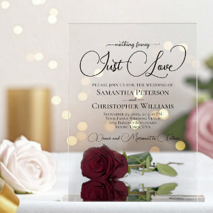 Invitaciones Acrílicas Nada Fancy Ama Solamente A Posh Burgundy Rosa Boda